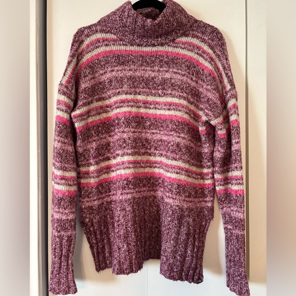 Eddie Bauer Funnel Neck Sweater Cozy Rest & Repeat Women’s Medium Pink Stripe - Picture 1 of 9